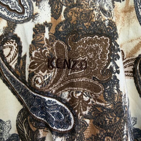 Kenzo Paris Slim Fit Dress Shirt Mens 39 15 Brown Paisley Long Sleeve Button Up - Picture 4 of 12